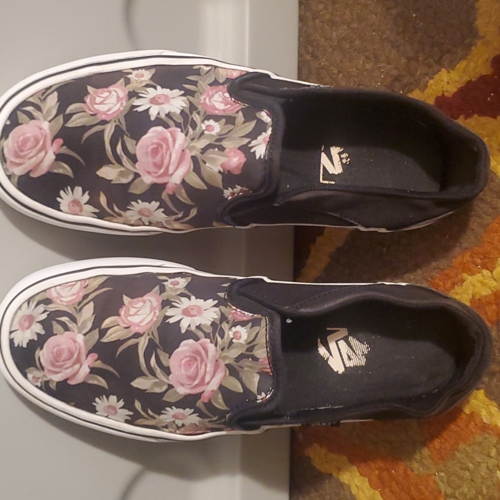 VANS 5.5/7sz. Purple Glitzy pair OR  Floral Print on Black  sz 6.5 big kids